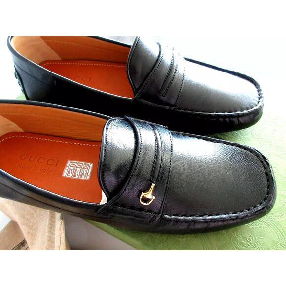 GUCCI Horsebit Moccasin Quentin Driving Loafers Black Men\'s Size G12 US 12.5 NEW